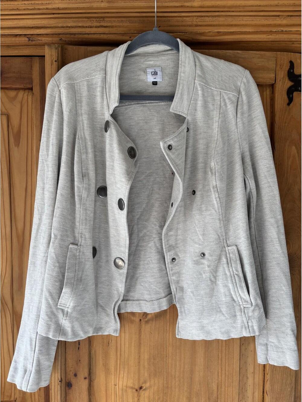 Cabi‎ sz M grey stretch snap casual jacket slit pockets AA